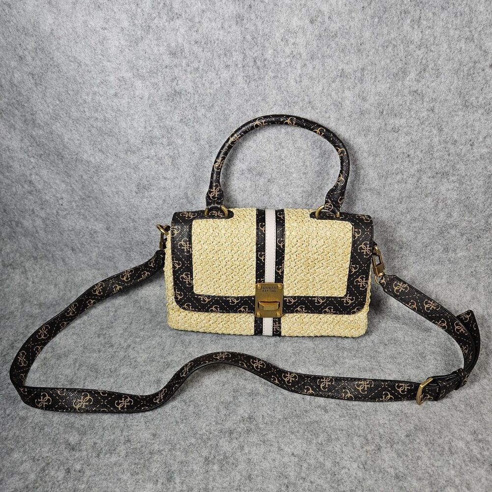 Guess Kasinta Raffia Crossbody Top Handle Old Money Elegant Timeless‎ Purse